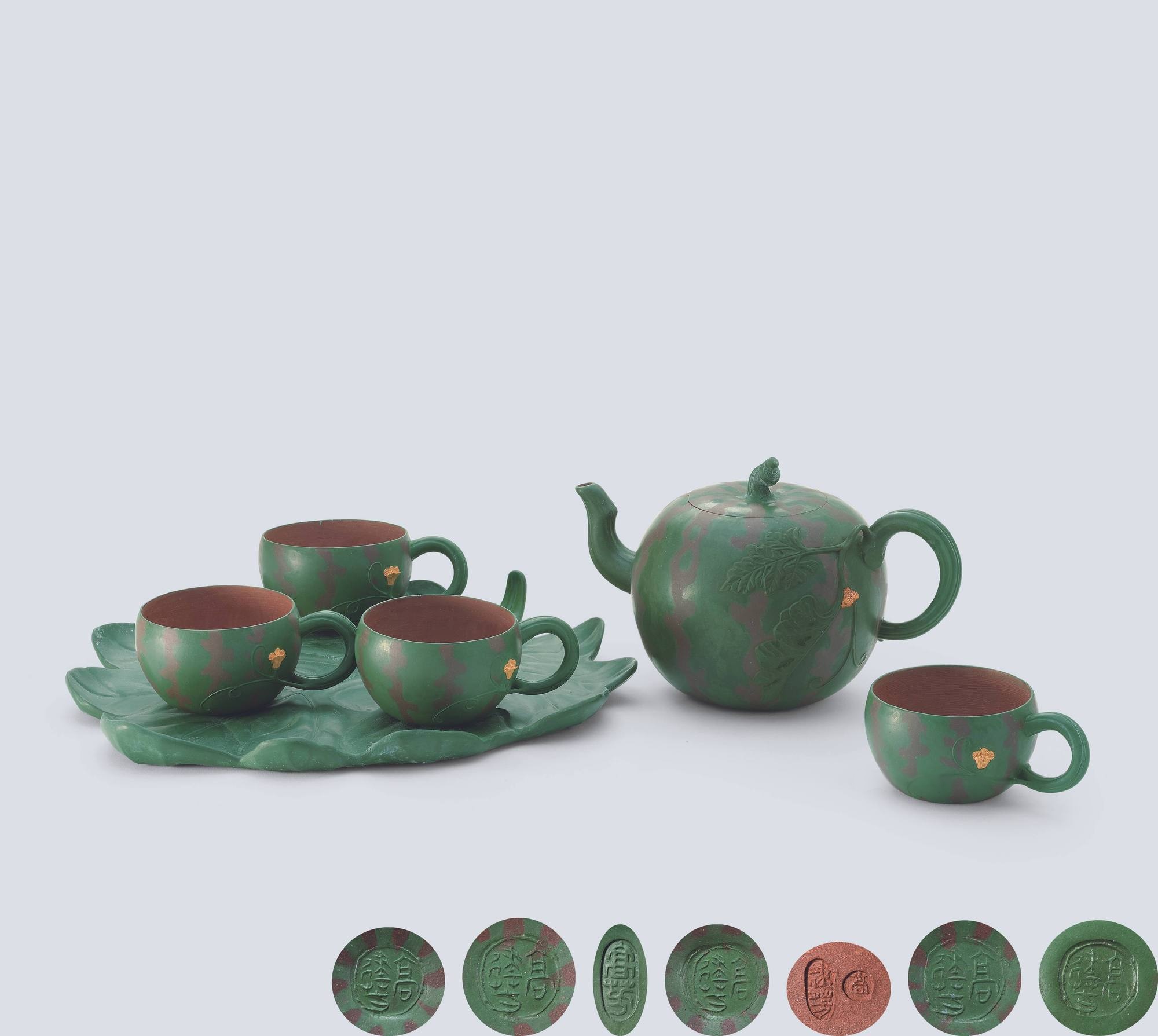 当代 高建芳制巧色西瓜茶具六头组