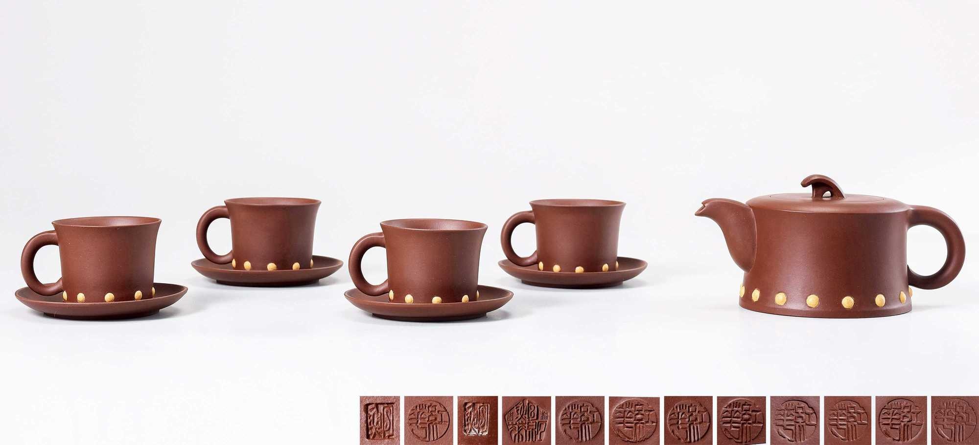当代 鲍红华制“锦泉”茶具 （一组九件）