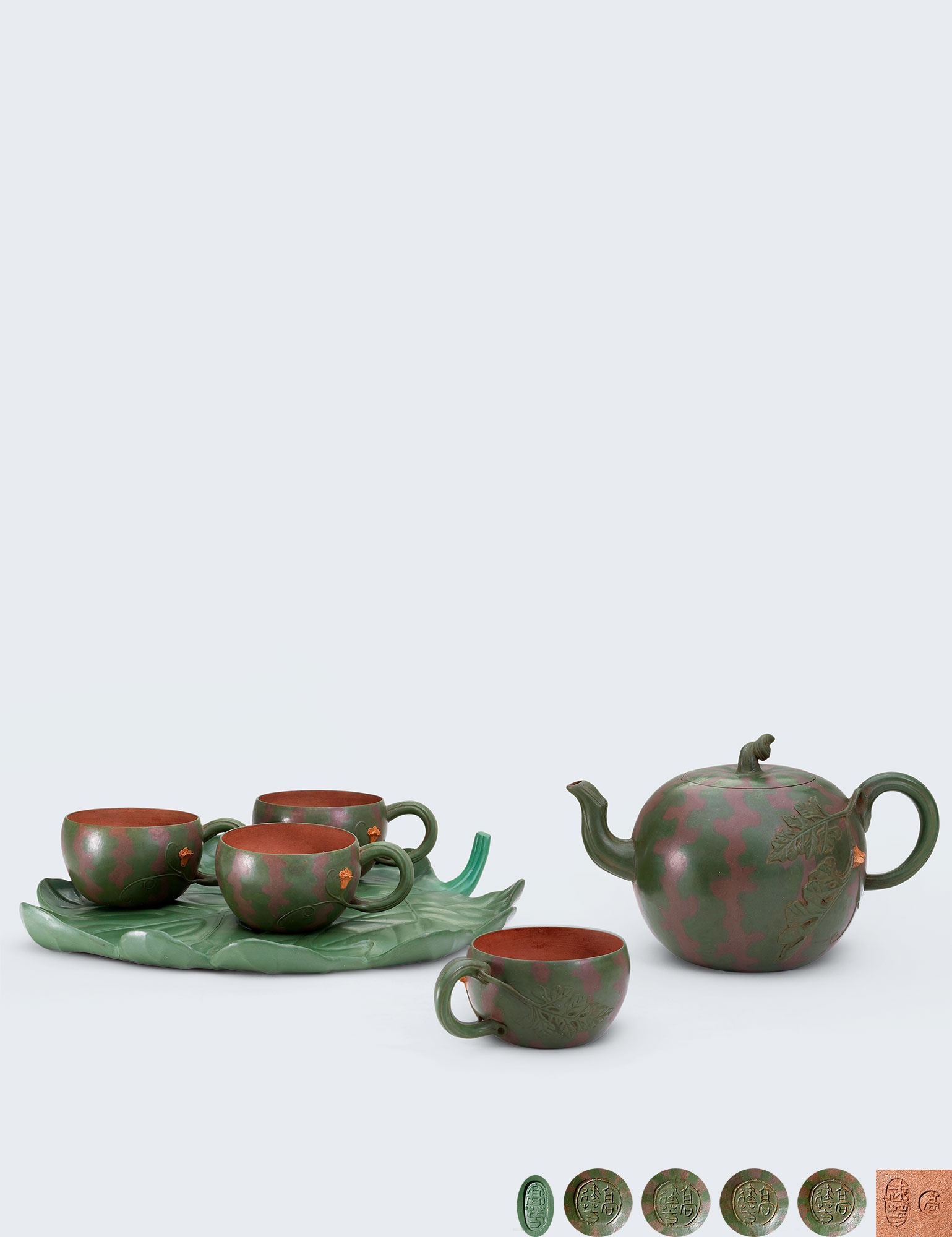 当代 高建芳制西瓜壶茶具六头组