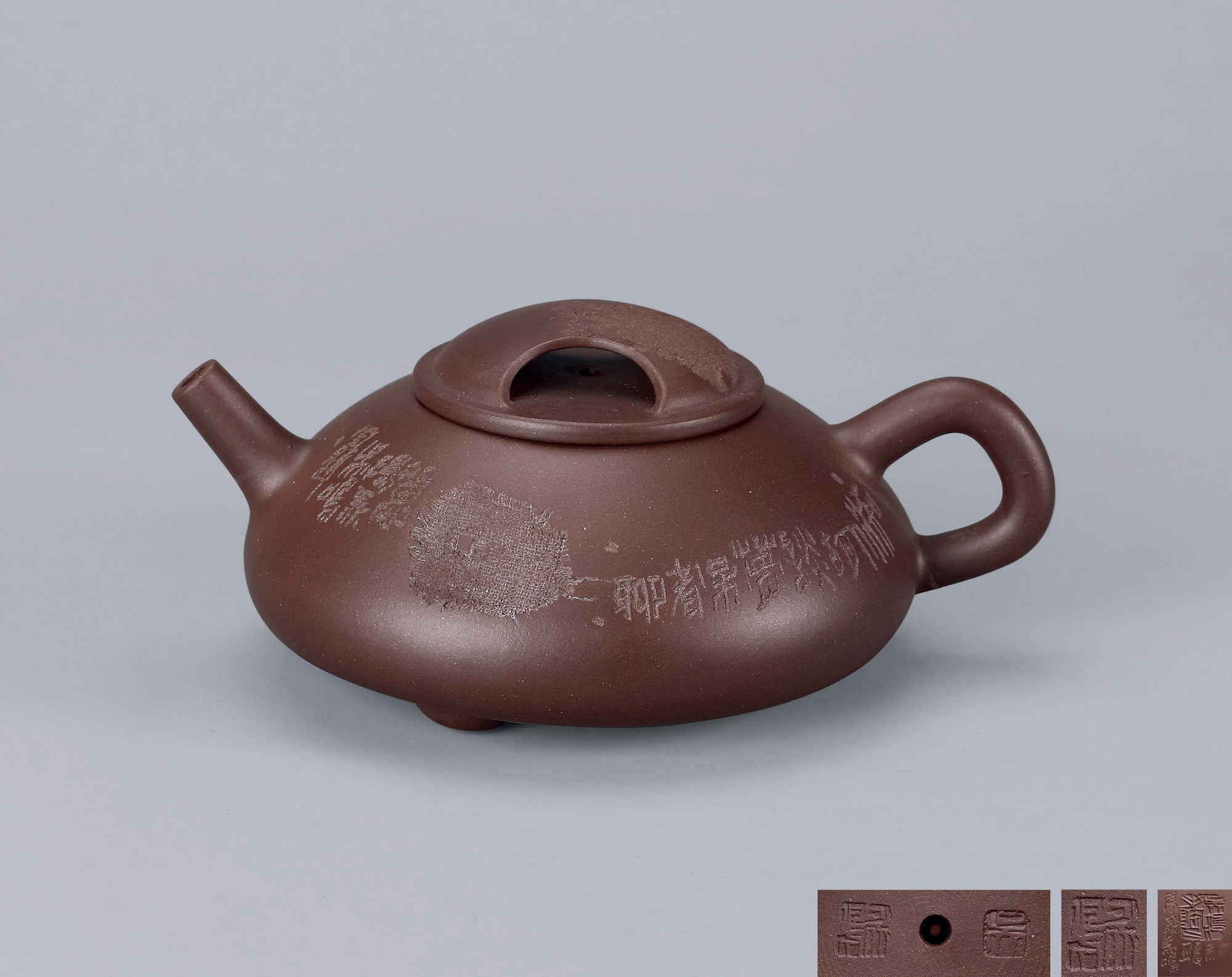 当代 吴鸣制布纹石瓢壶