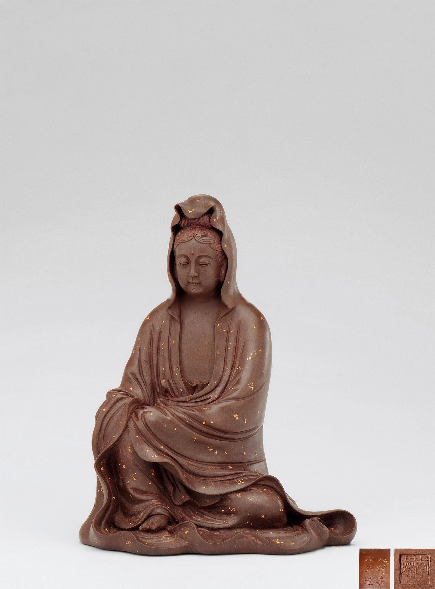 当代 李正华制大明嘉靖年造款观音塑像