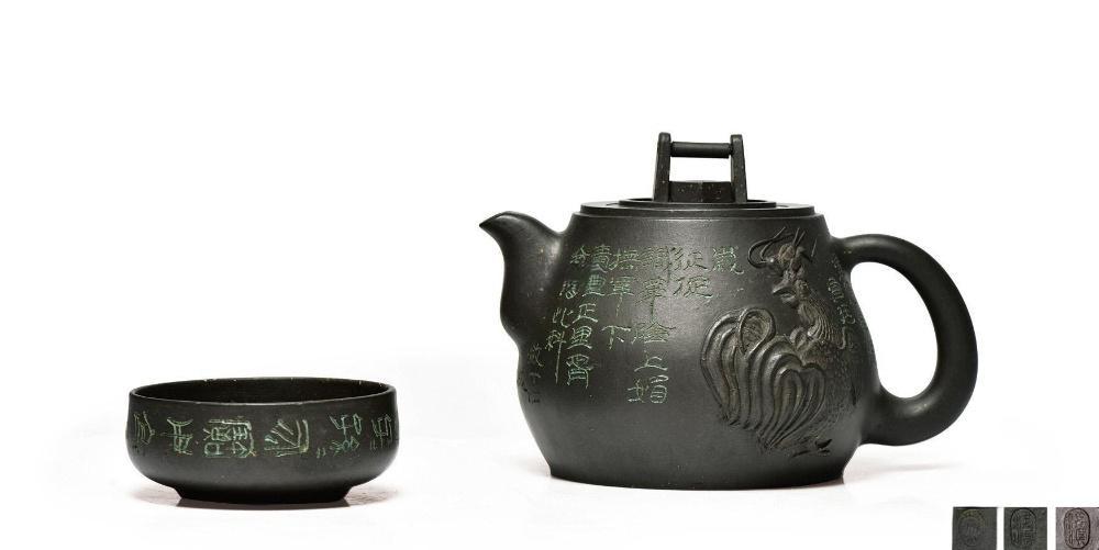 沈汉生刻丁洪顺制古井茶具套组