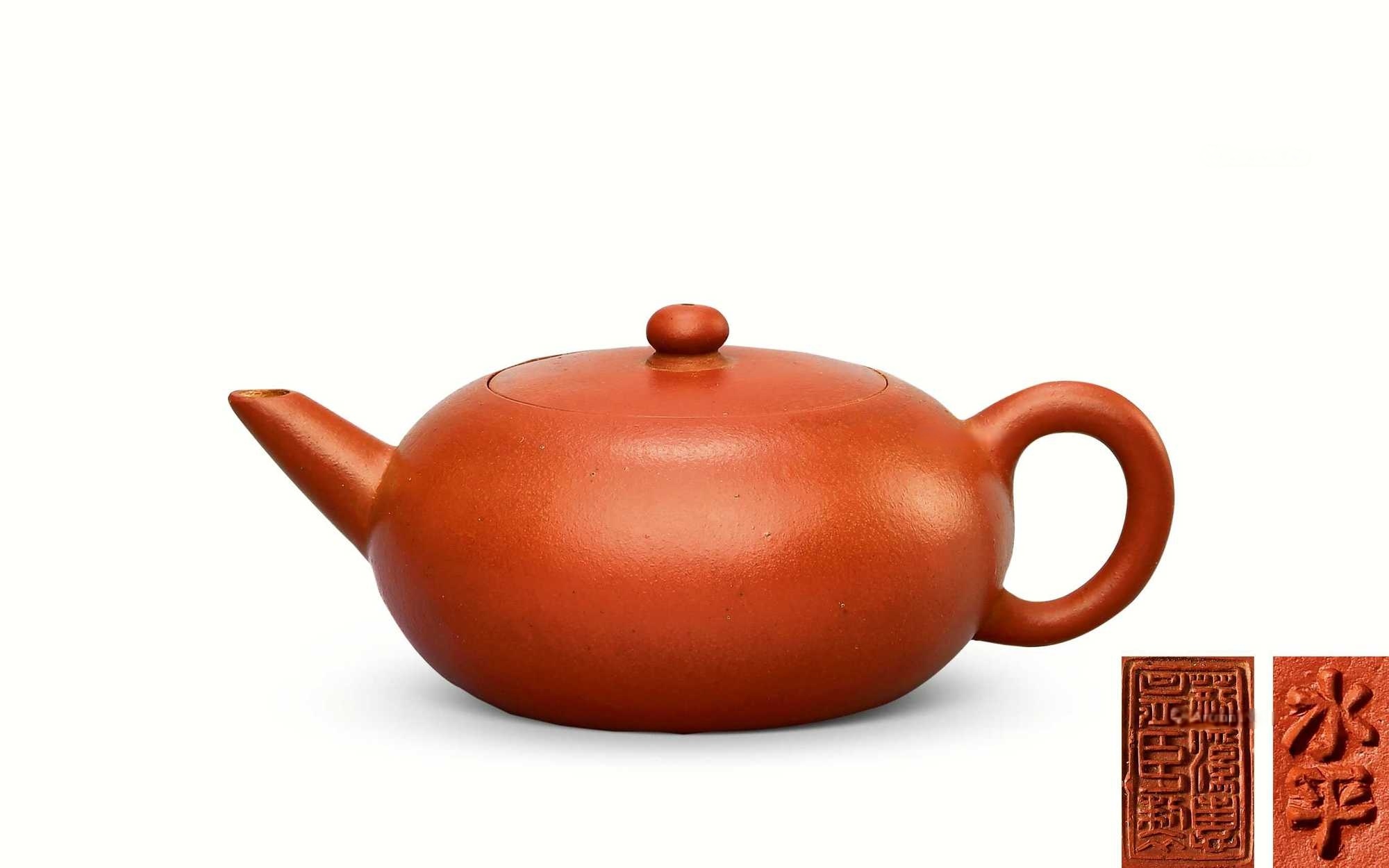 清晚期 “荆溪惠孟臣制”朱泥小扁珠壶