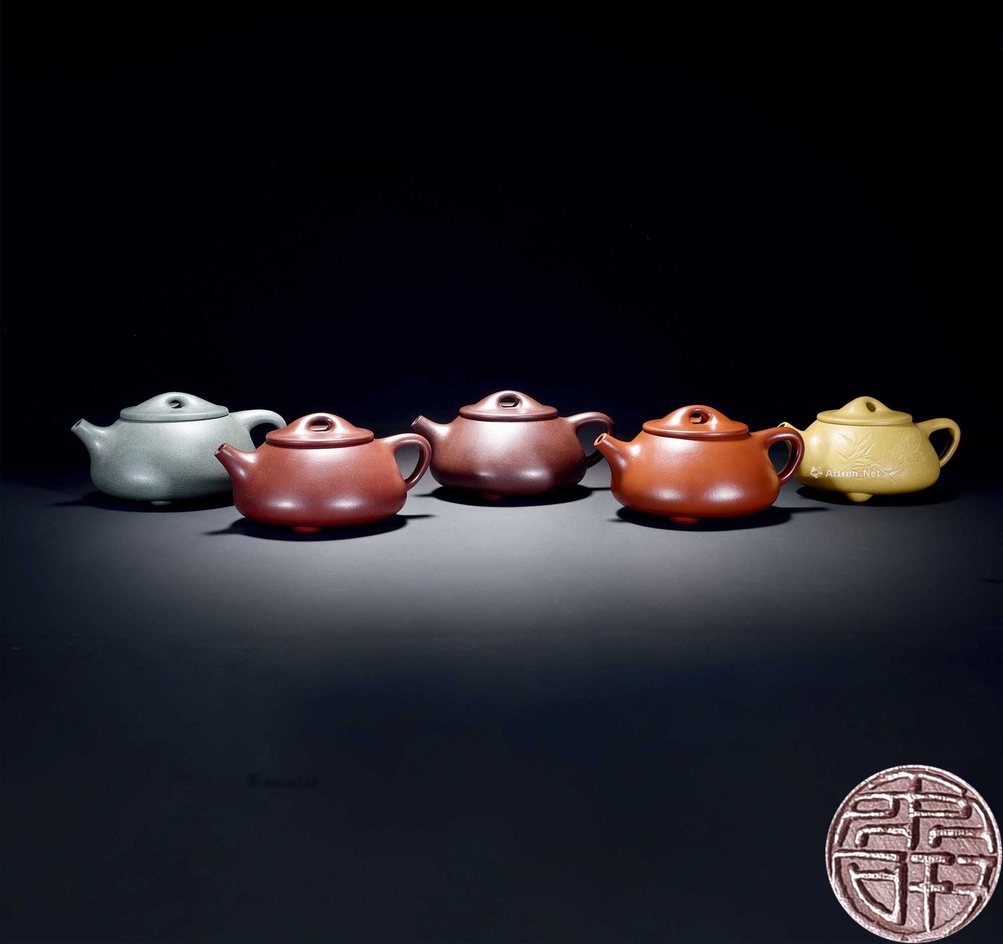 崔燕 紫砂五色土套组景舟石瓢